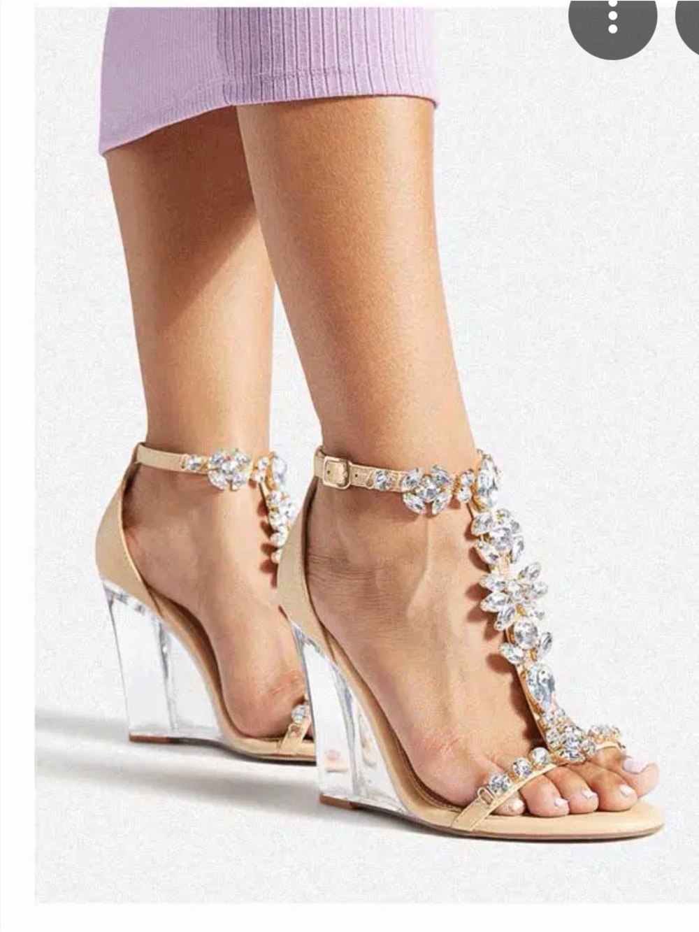Never Worn ) Shoe Dazzle Blush Crystal T-Strap Wedge Sandals with Clear Heel